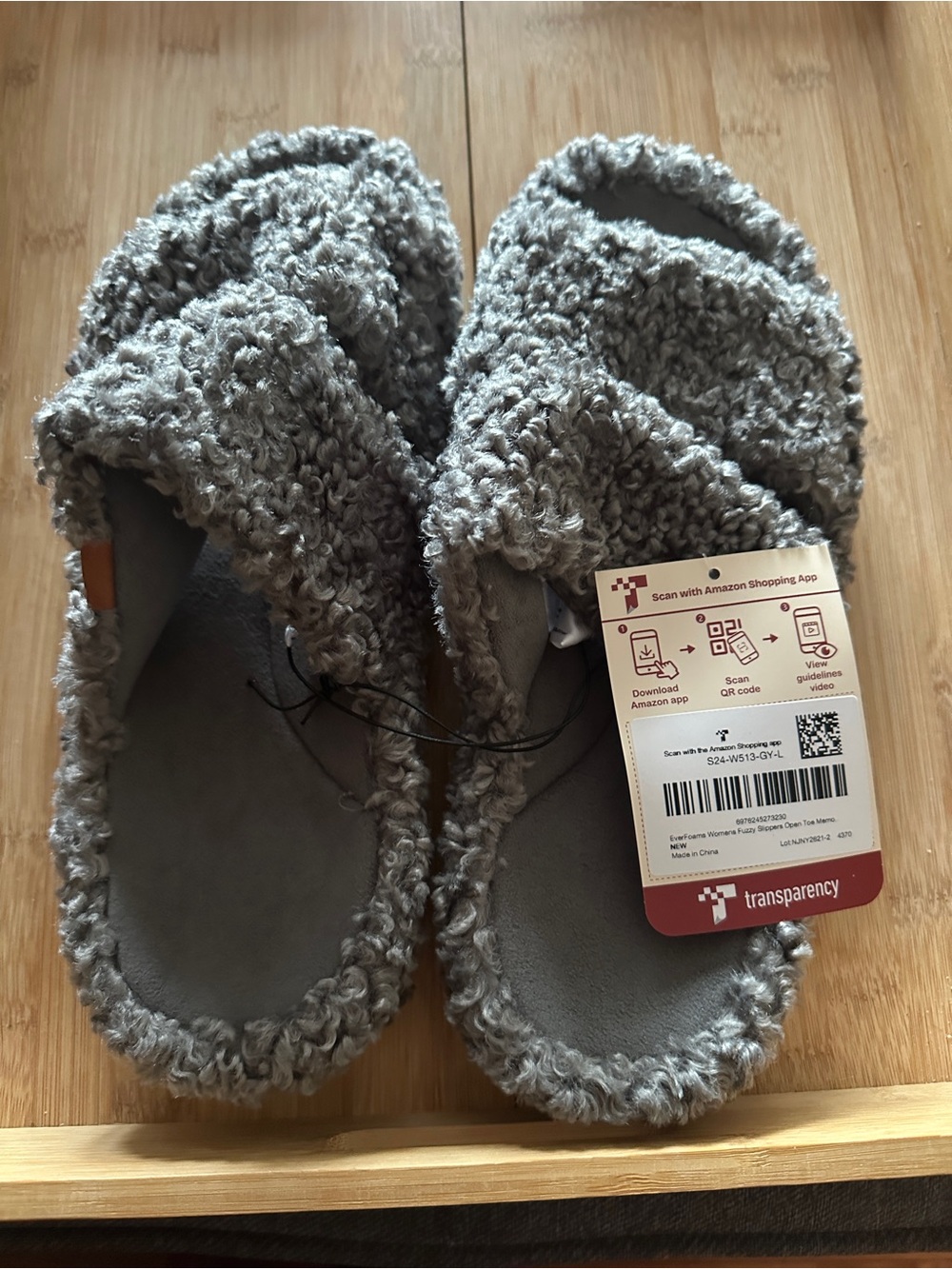 EverFoams Womens Fuzzy Open-Toe Memory Foam Slippers (Size 9/10)